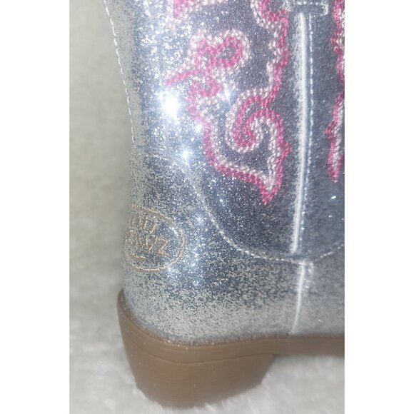 Cowboy Boots LITTLE KIDS Size US 9 Silver Pink detail Sparkle Glitter By Pawz - Picture 4 of 8